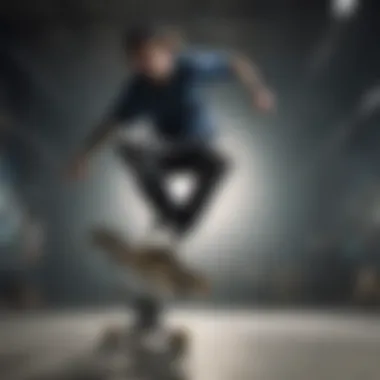 A skateboarder performing a complex spinning trick mid-air, showcasing balance and control.