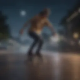 Skater gliding under the moonlight