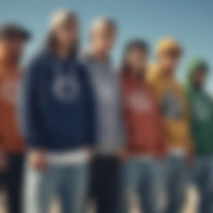 Group of skaters showcasing various SB sweatshirt styles