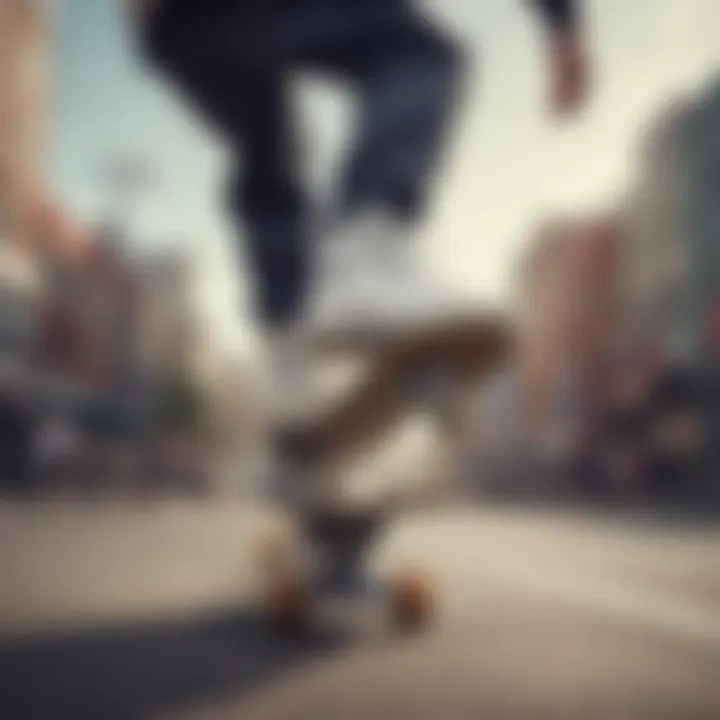 Skaters performing tricks while wearing fat DC shoes on a skateboard