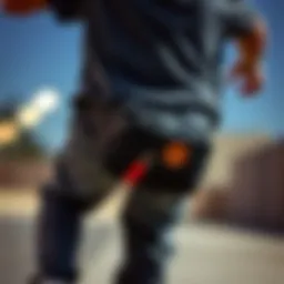 A stylish fanny pack worn during a skateboarding session