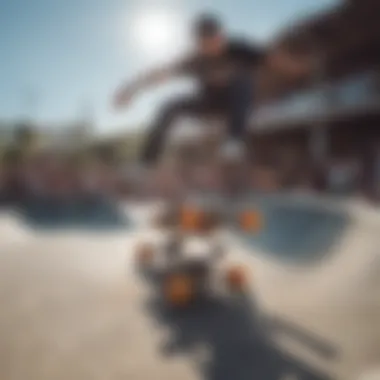 Skaters engaging in a vibrant skate park environment