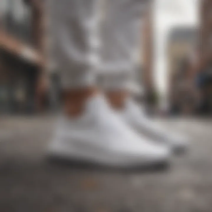 White Adidas Swift Run in an urban skateboarding environment demonstrating its versatility