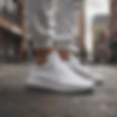 Versatile Use of White Adidas Swift Run in Urban Culture White Adidas Swift Run in an urban skateboarding environment demonstrating its versatility