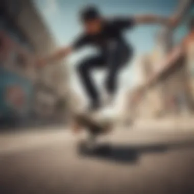 A skilled rider performing tricks on a skateboard, emphasizing the role of wheels in performance.