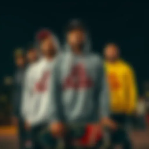 A group of skateboarders wearing La Familia hoodies showcasing their style