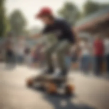 Skateboarders engaging with toy machines at a local skate park