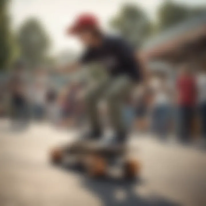 Skateboarders engaging with toy machines at a local skate park