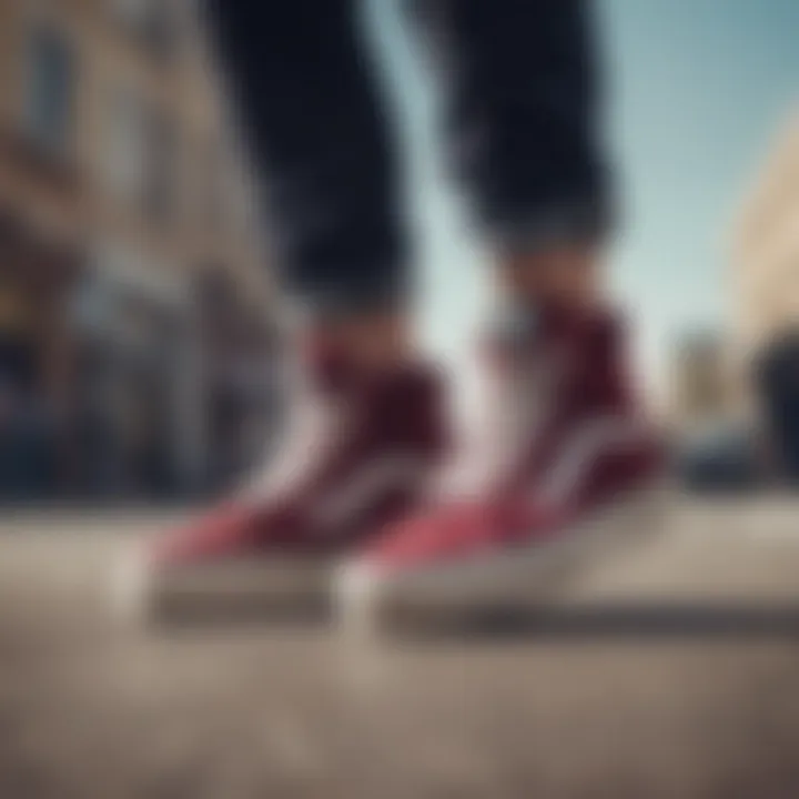 A fashionable outfit featuring velvet platform vans as a statement piece