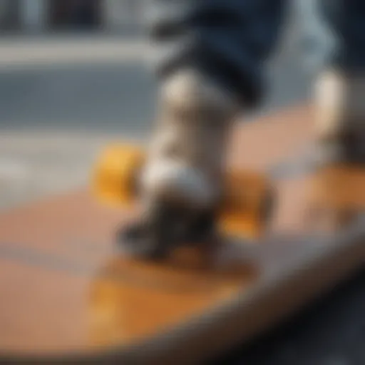 A close-up view of a skateboard with Crep Protect Sole Protector applied, showcasing its transparent layer