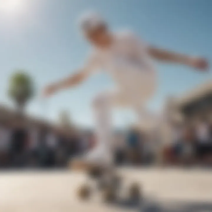 Skater performing a trick wearing plane white vans