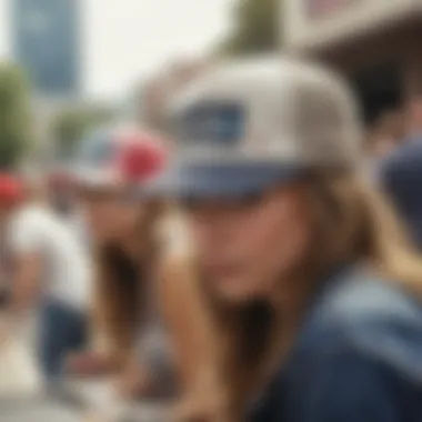 Group of skateboarders wearing Roxy trucker caps