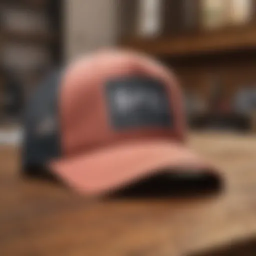 A stylish Roxy trucker cap displayed on a wooden surface