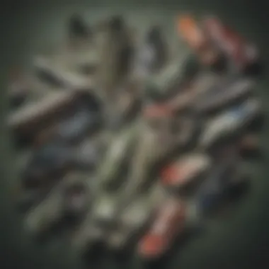 Collection of various skate shoes including army green variants