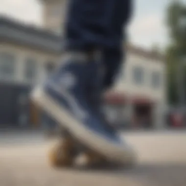 A stylish skater wearing navy high top Vans