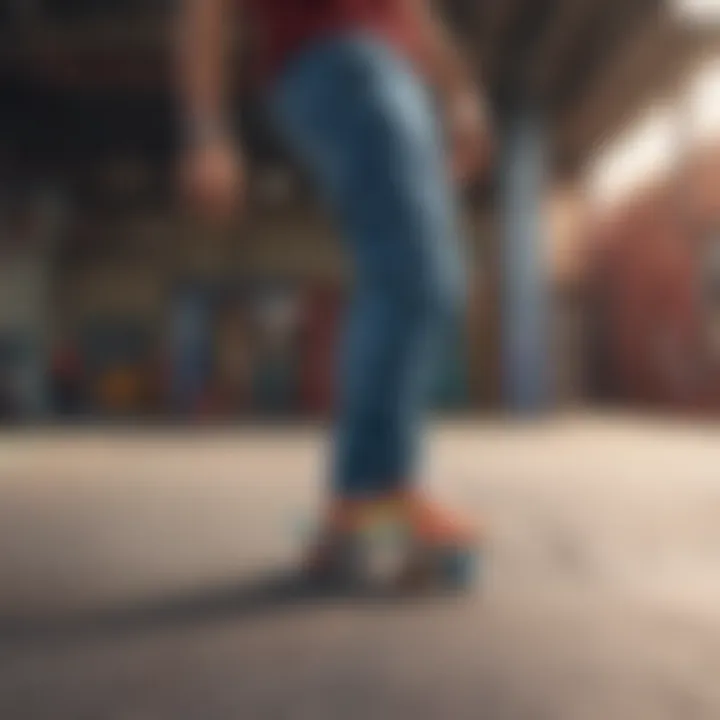 Skater performing a trick wearing rainbow Vans