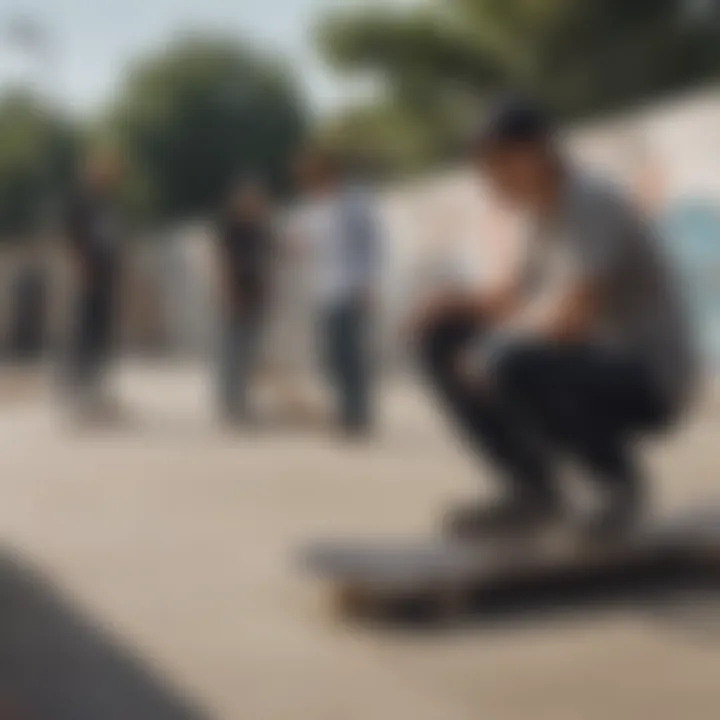 Group of skateboarders discussing the benefits of CCS blank decks in a skate park