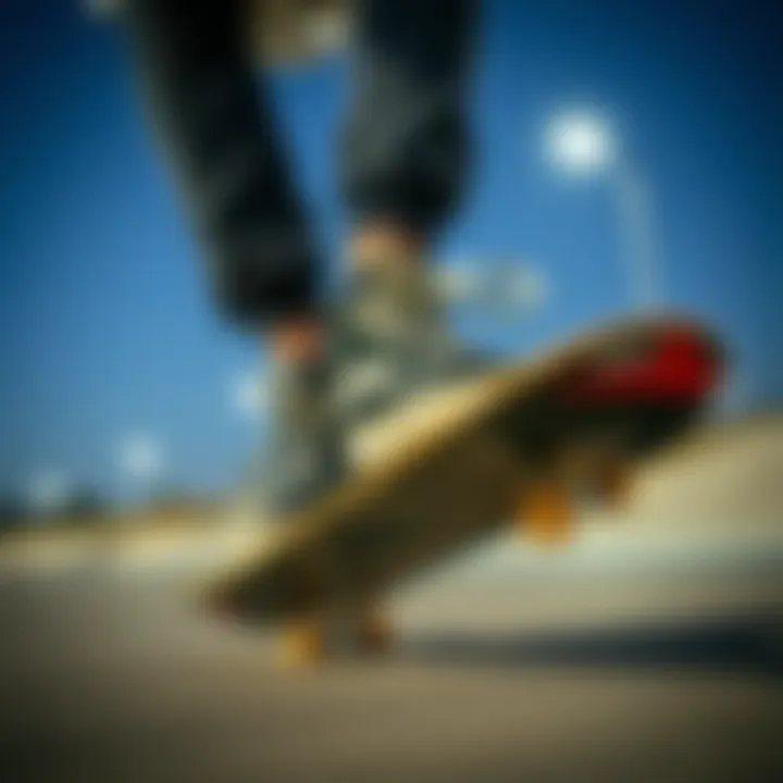 An action shot of a skater performing a trick while wearing skate shoes