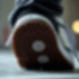 A close-up of a skate shoe showcasing its unique sole and grip pattern