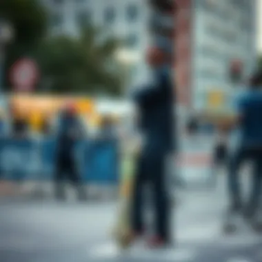 Community Interaction Around Barriers Skaters interacting around a barrier in an urban environment
