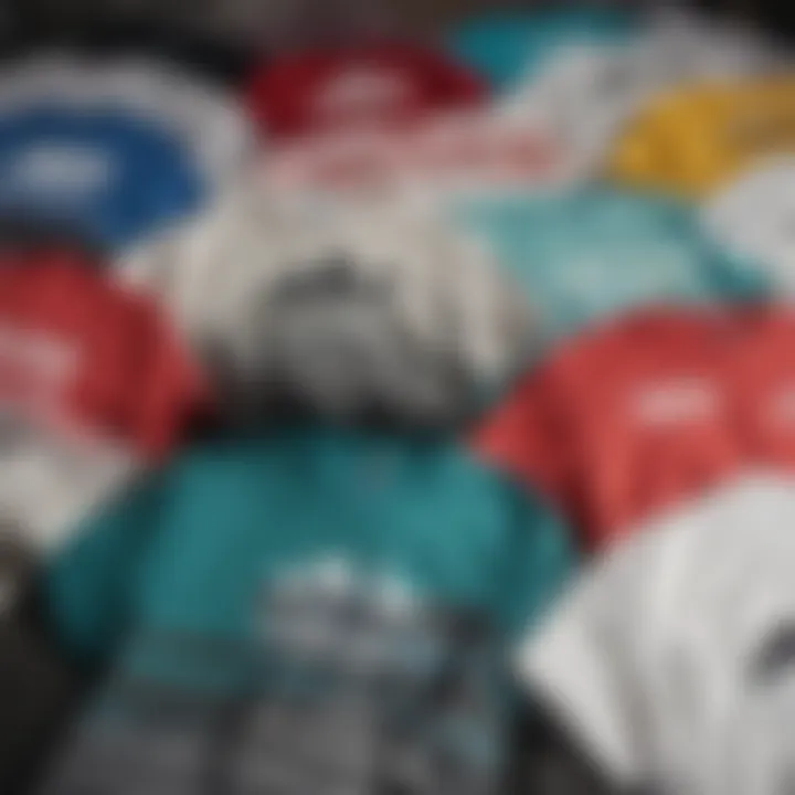 An array of colors and designs of the Adidas Original tee shirts displayed together.