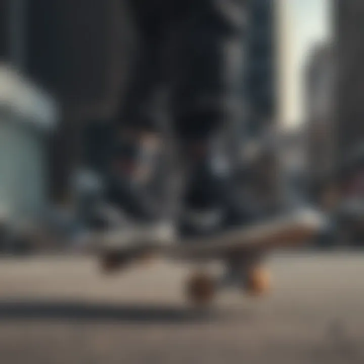 Skateboarder wearing black Nike no show socks while performing a trick