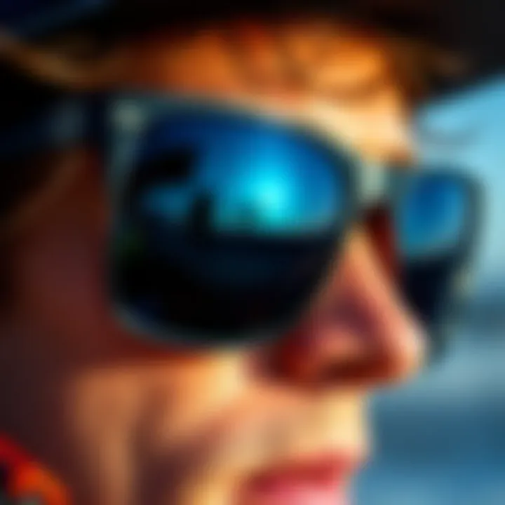 Close-up of sunglasses showcasing UV protection
