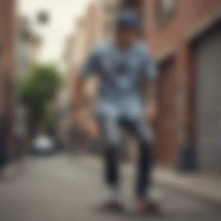 Skateboarder wearing Vans Bird Shirt in an urban setting