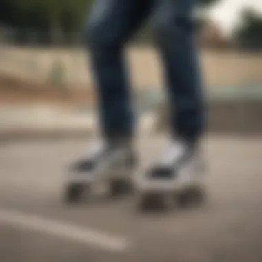 Skater performing a trick while wearing Vans checkered Old Skool shoes on a skate park.