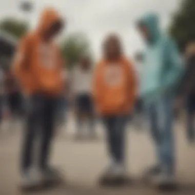 Skaters wearing Vans Mushroom Hoodies during a local skate event