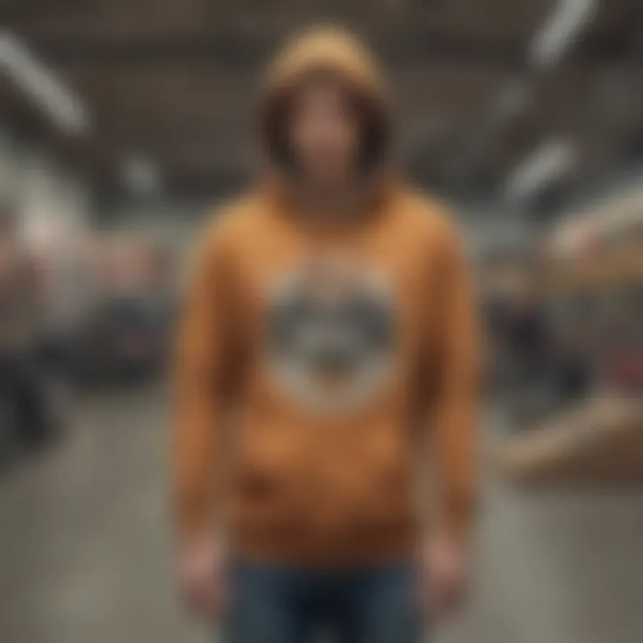 Vans Mushroom Hoodie displayed in an urban skatepark setting