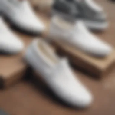 Vans Slip-On True White Amongst Other Skate Shoes A collection of Vans Slip-On True White alongside other skate shoes.