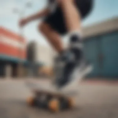 A skateboarder wearing Vans Super No Show Socks on a skateboard