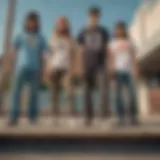 Skaters showcasing diverse pant styles on a skate park