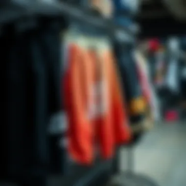 Collection of Trendy Skate Shorts Stylish skate shorts displayed on a rack