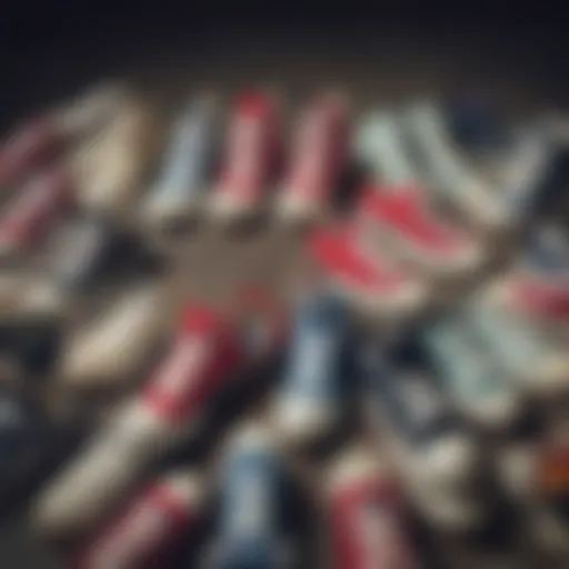 Display of various Platform Converse sneakers arranged artistically