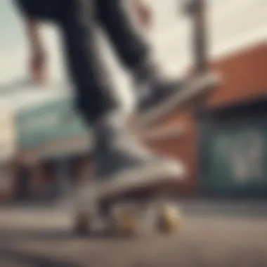 Skateboarder performing a trick wearing Platform Converse shoes