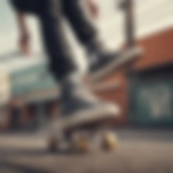 Skateboarder performing a trick wearing Platform Converse shoes