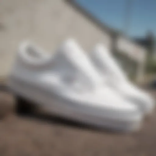 Close-up of freshly painted white Vans sneakers